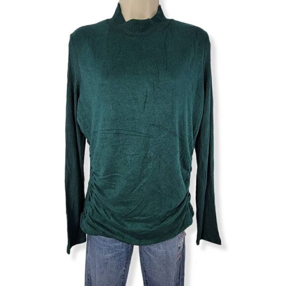 BCX Green Mock collar Sweater with side ruching Large Juniors - Picture 1 of 2